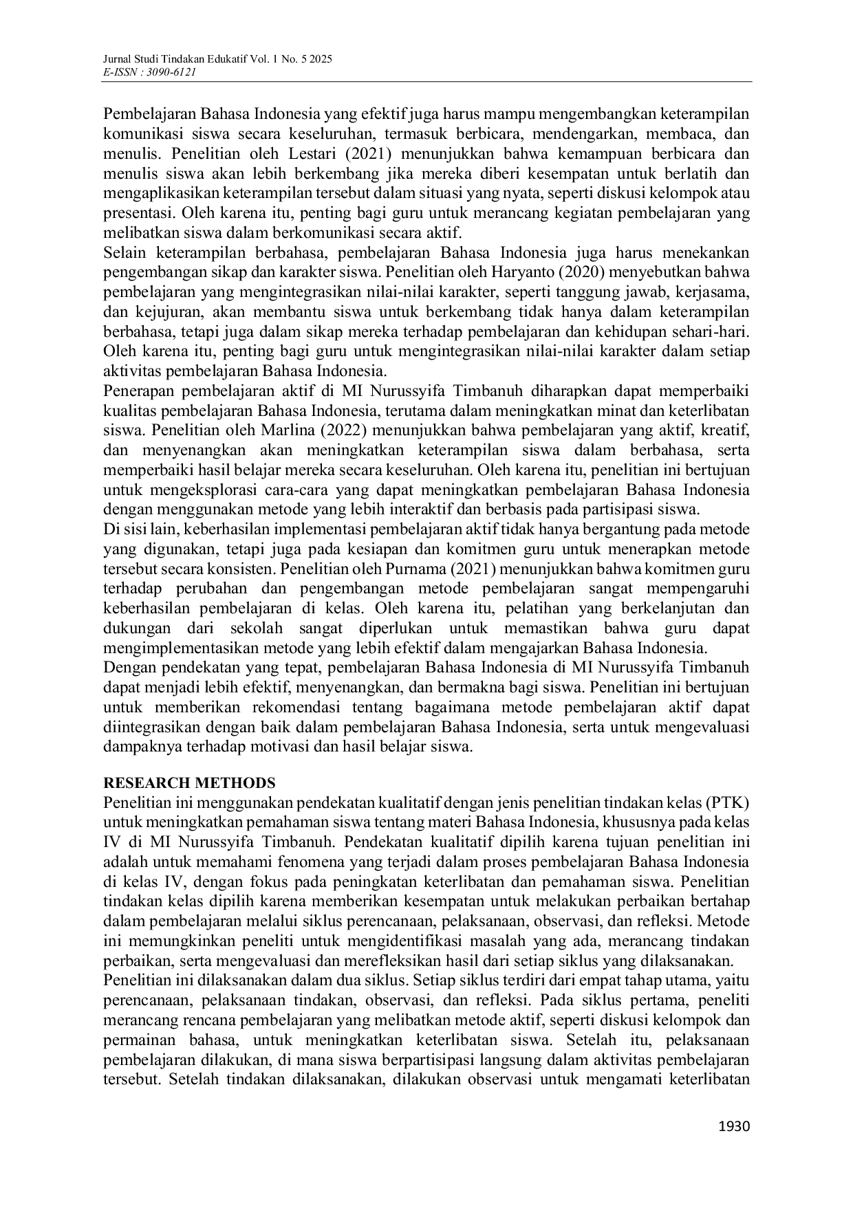 JURIS Enhancing Student Engagement in Indonesian Language Learning for Grade IV at MI Nurussyifa Timbanuh Through Active Learning Strategies A Classroom Action Research