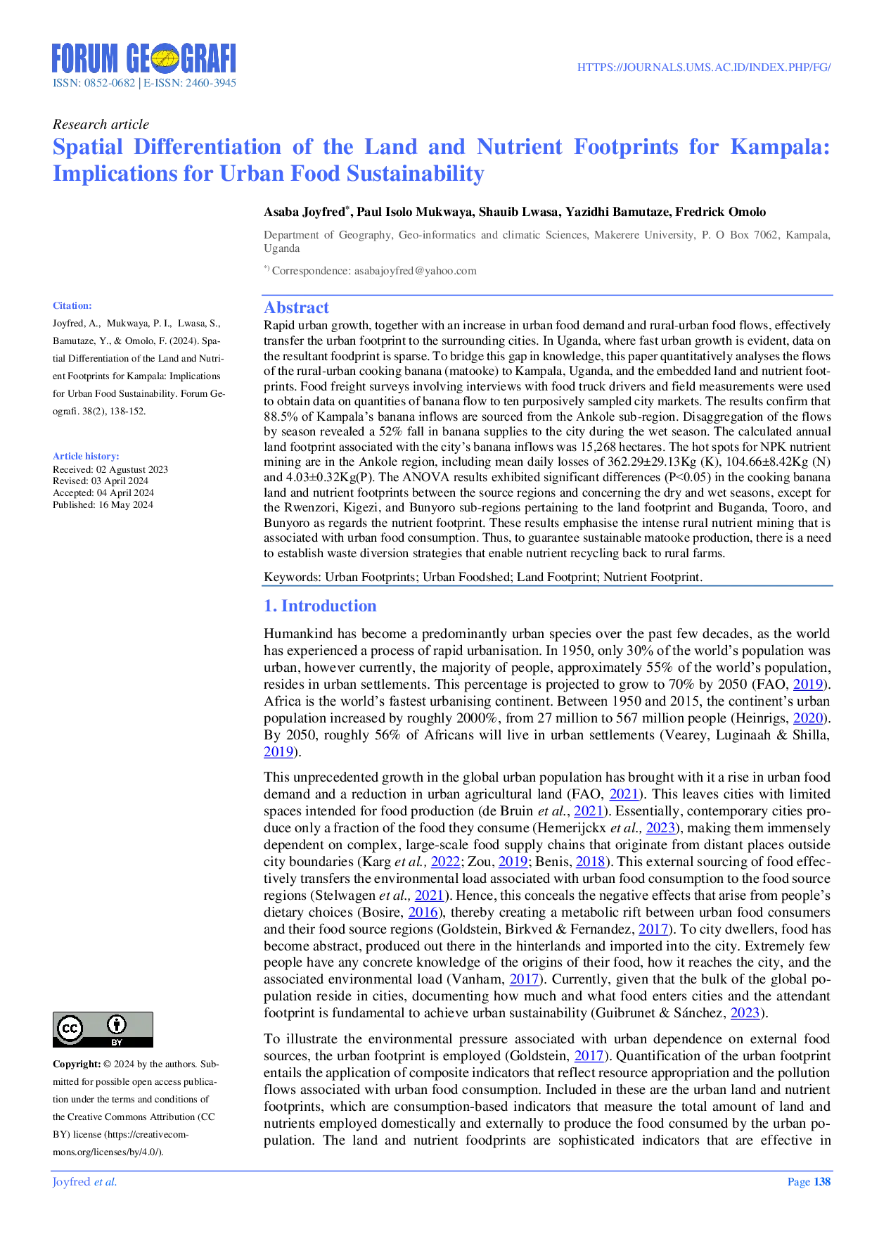 JURIS Spatial Differentiation of the Land and Nutrient Footprints for Kampala Implications for Urban Food Sustainability