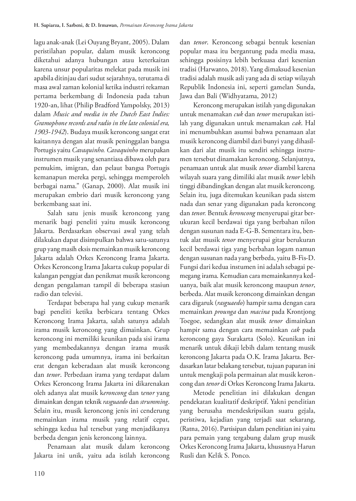 juris Pola Permainan Alat Musik Keroncong dan Tenor di Orkes Keroncong Irama Jakarta