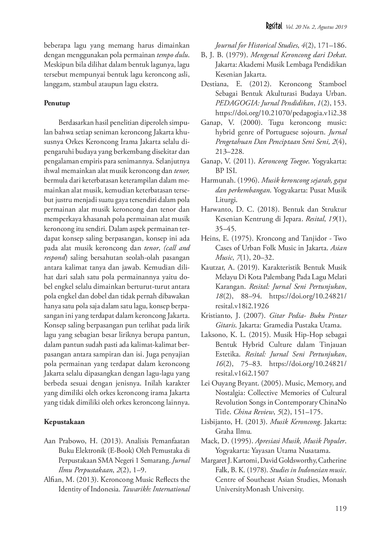 juris Pola Permainan Alat Musik Keroncong dan Tenor di Orkes Keroncong Irama Jakarta