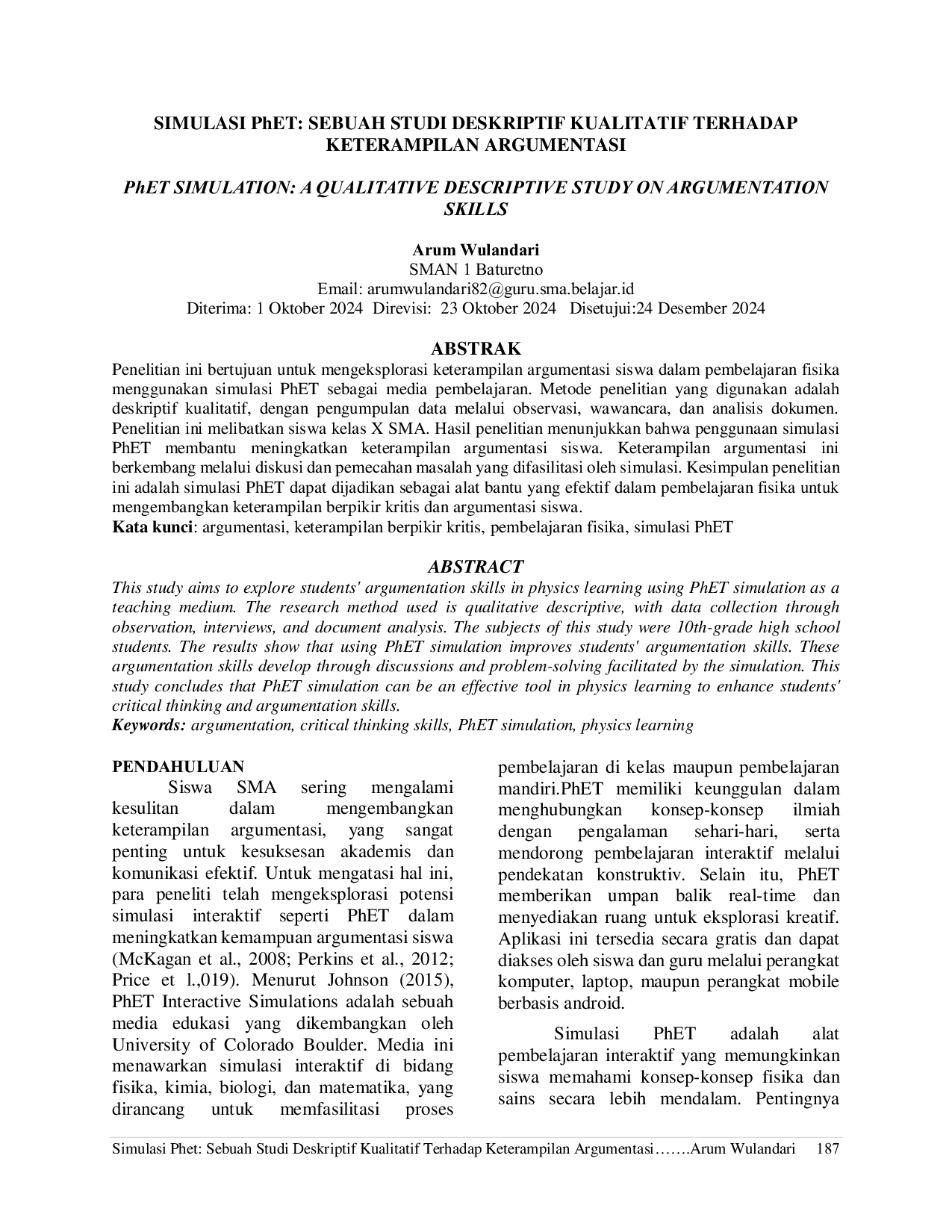 JURIS SIMULASI PhET SEBUAH STUDI DESKRIPTIF KUALITATIF TERHADAP KETERAMPILAN ARGUMENTASI
