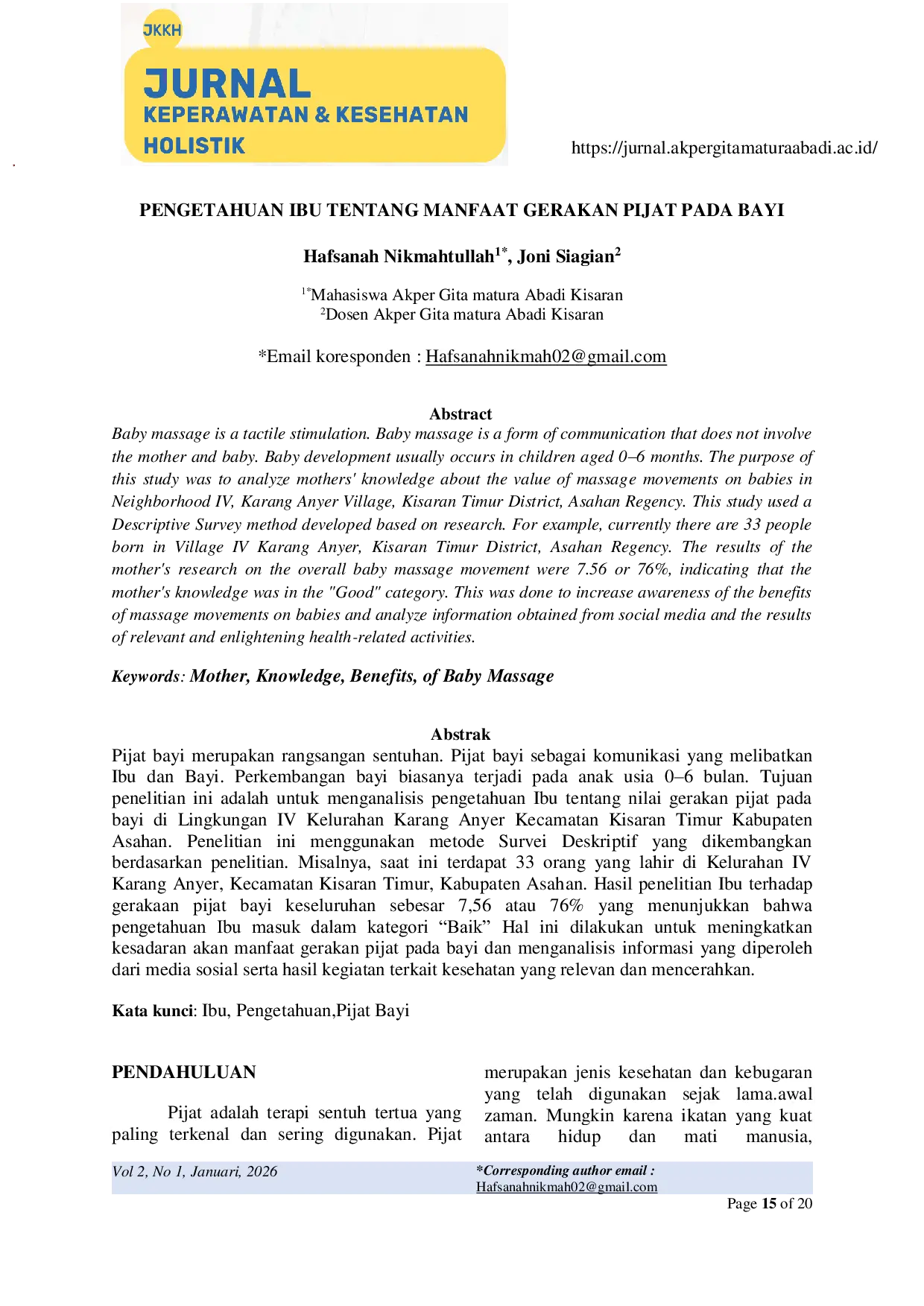 JURIS Pengetahuan Ibu Tentang Manfaat Gerakan Pijat Pada Bayi