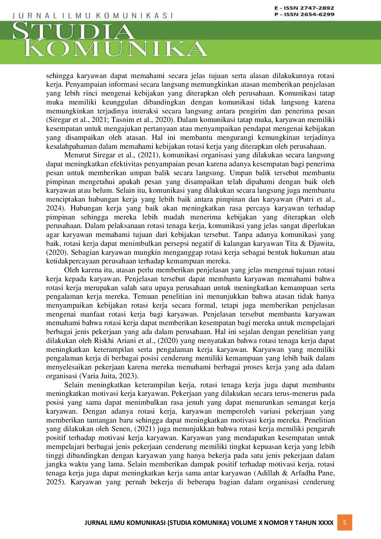 JURIS Strategi Komunikasi Atasan Dalam Menerapkan Metode Rotasi Tenaga Kerja Untuk Meningkatkan Kinerja Karyawan Di Pt Bintang Agung Persada