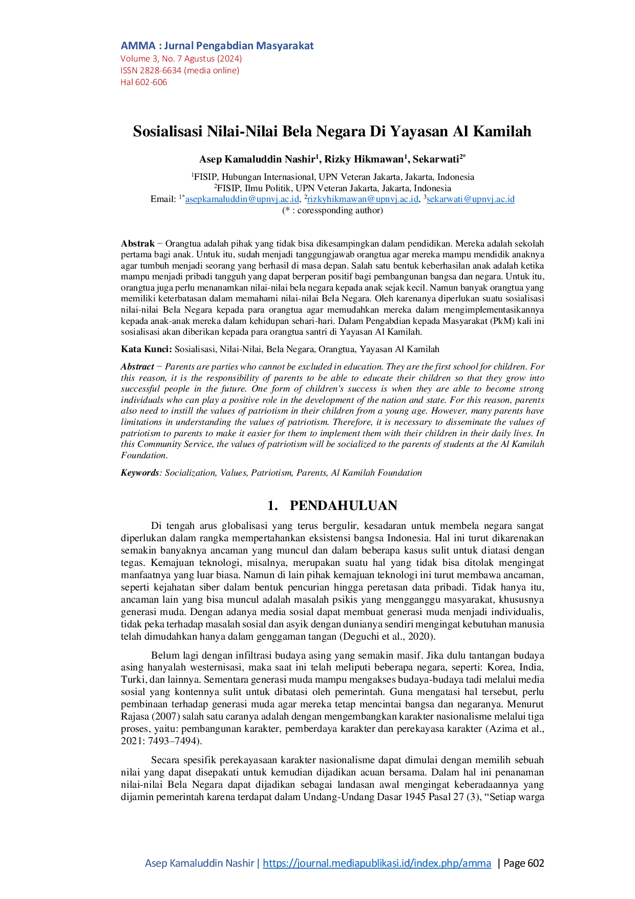 JURIS Sosialisasi Nilai Nilai Bela Negara Di Yayasan Al Kamilah