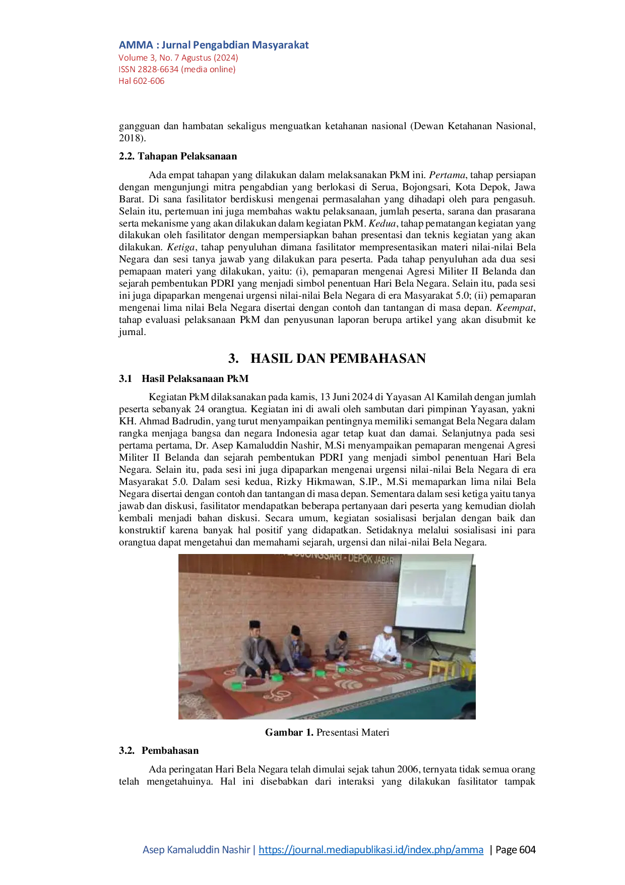 JURIS Sosialisasi Nilai Nilai Bela Negara Di Yayasan Al Kamilah