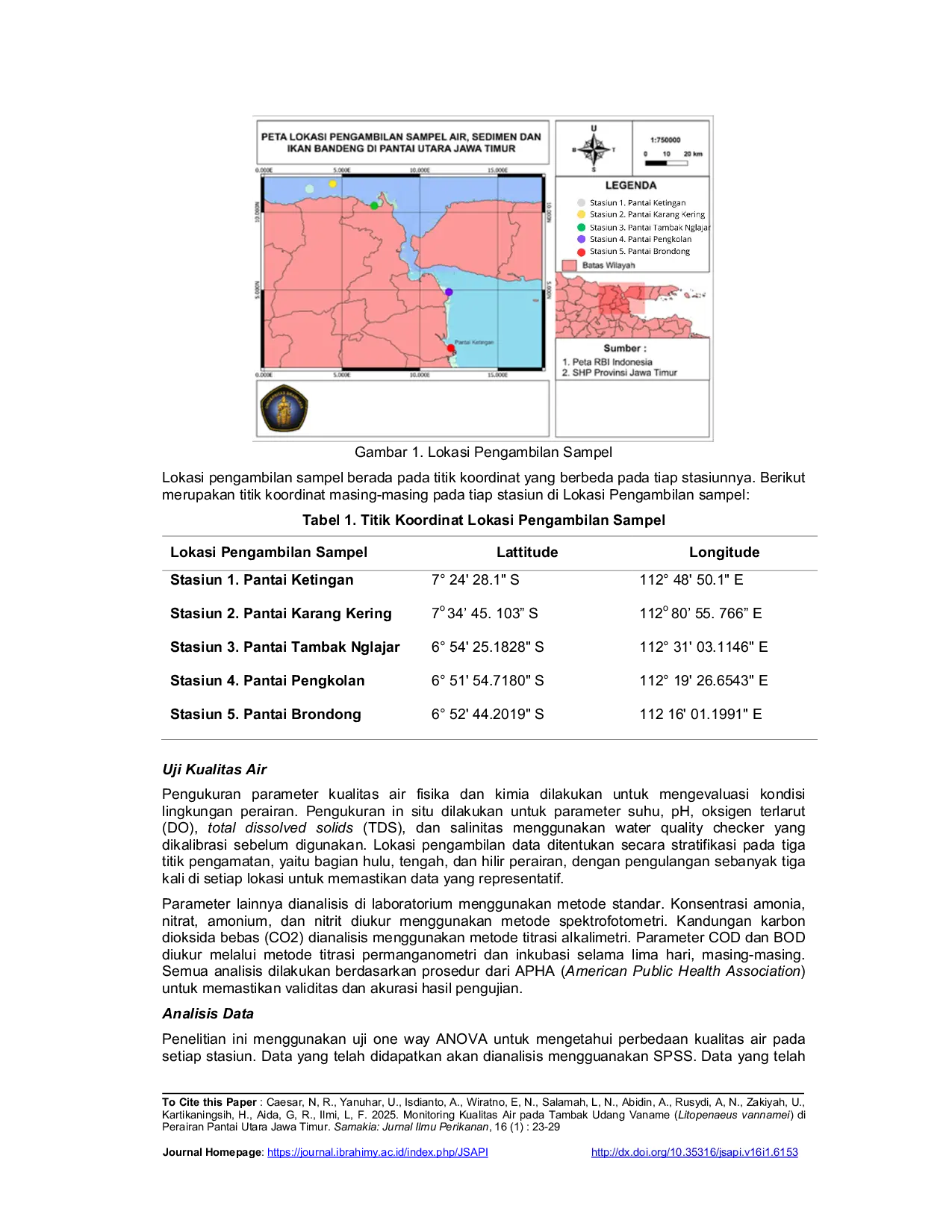 JURIS Monitoring Kualitas Air pada Tambak Udang Vaname Litopenaeus vannamei di Perairan Pantai Utara Jawa Timur