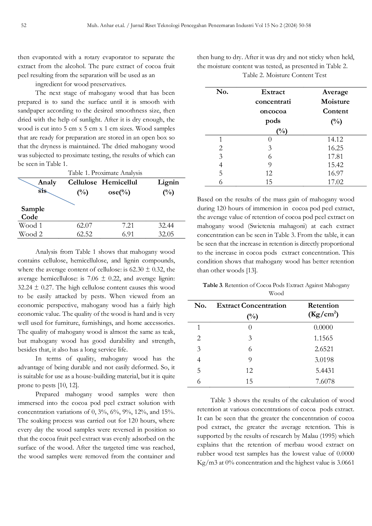 JURIS Studi Pengaruh Ekstrak Kulit Buah Kakao Theobroma Cacao Sebagai Bahan Pengawet Pada Kayu Mahoni Swietenia Mahogany Melalui Perendaman Dingin Terhadap Sifat Mekanis