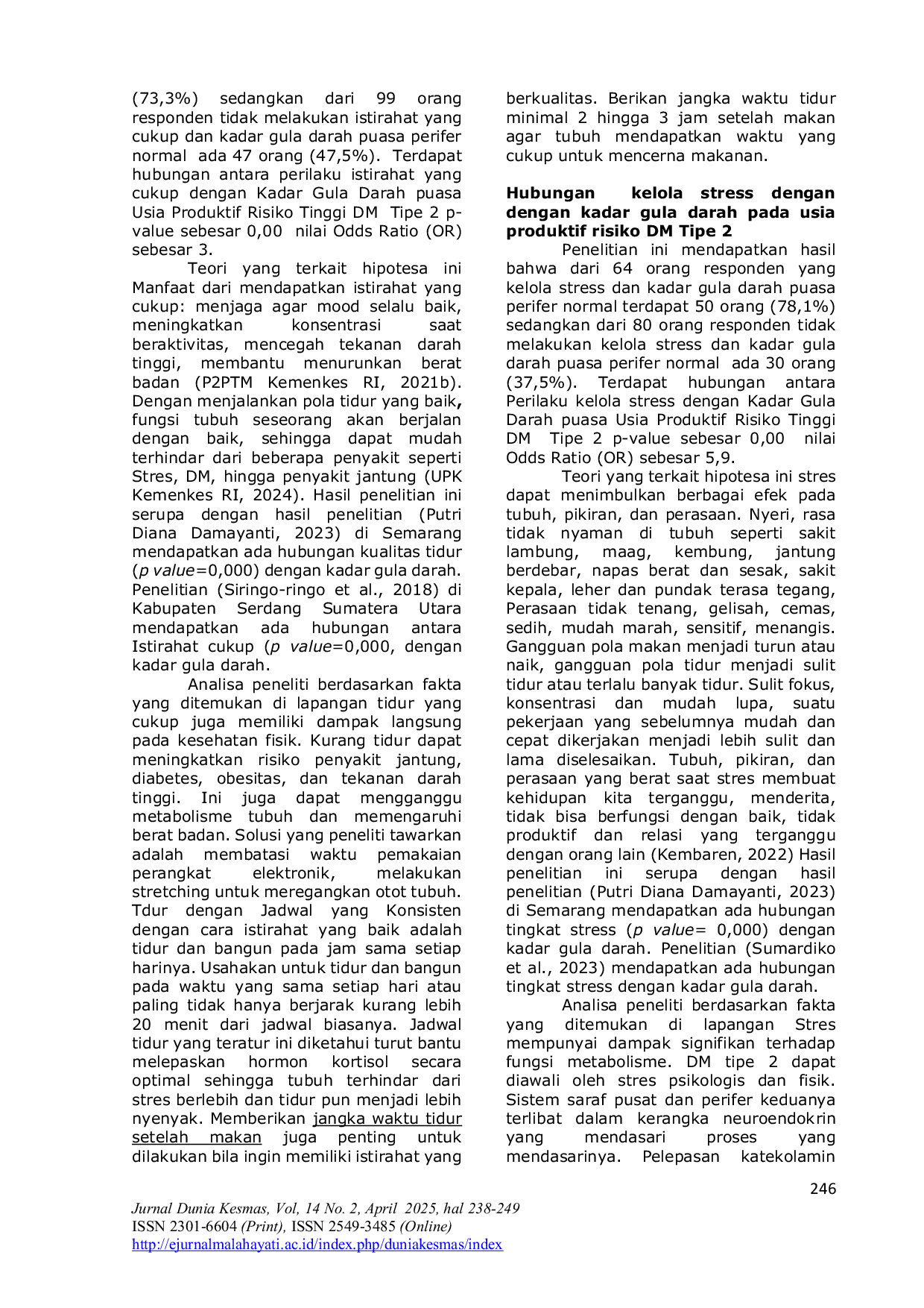 JURIS Hubungan Perilaku CERDIK dengan Kadar Gula Darah pada Usia Produktif Risiko Tinggi Diabetes Melitus Tipe 2