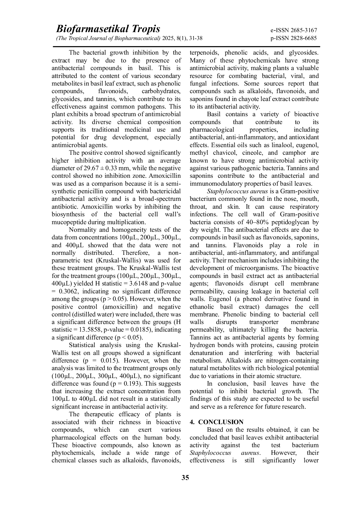 JURIS Antibacterial Activity Test of Basil Leaves Ocimum basilicum L Against Staphylococcus aureus Using the Diffusion Agar Method