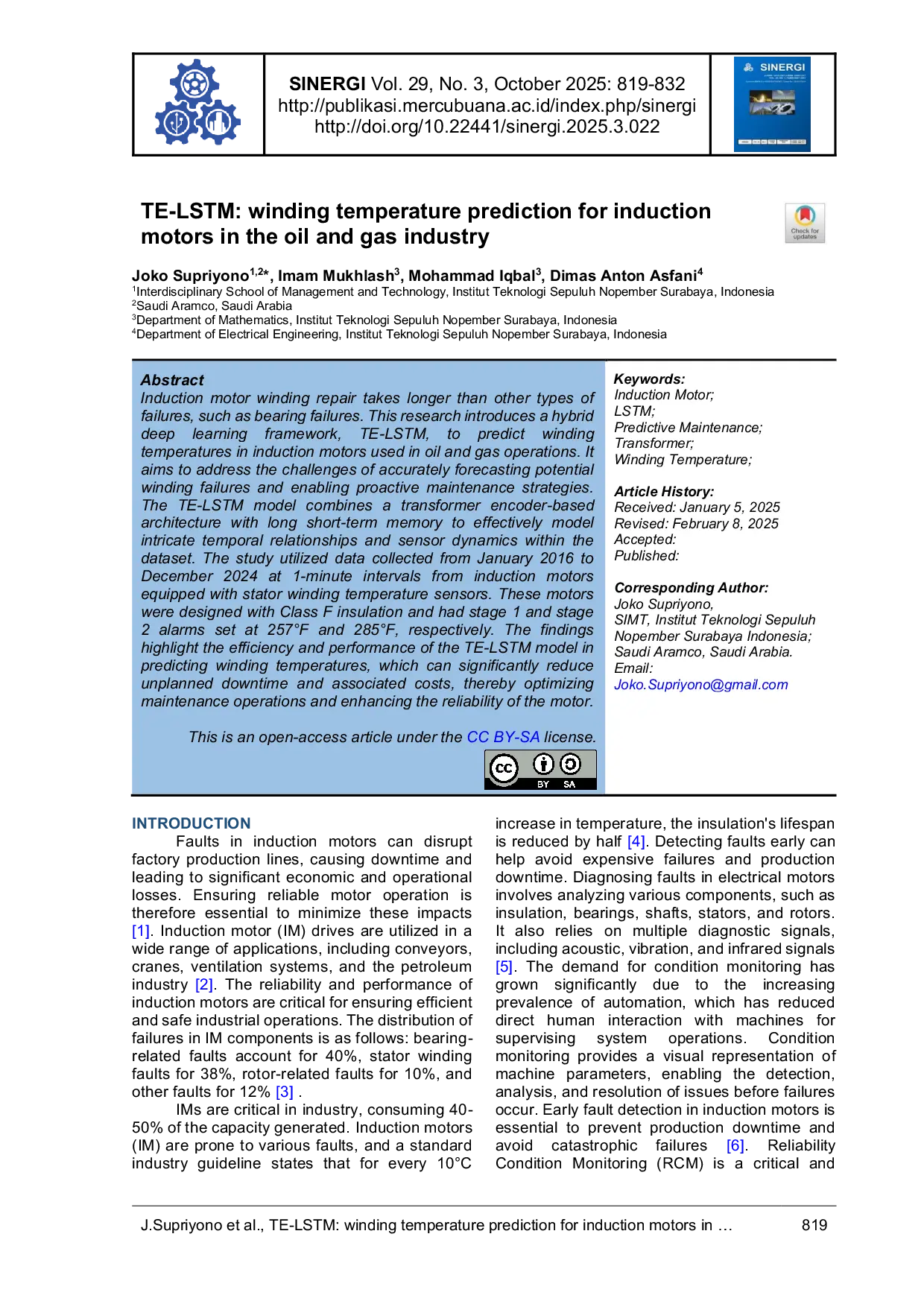 JURIS TE LSTM winding temperature prediction for induction motors in the oil and gas industry