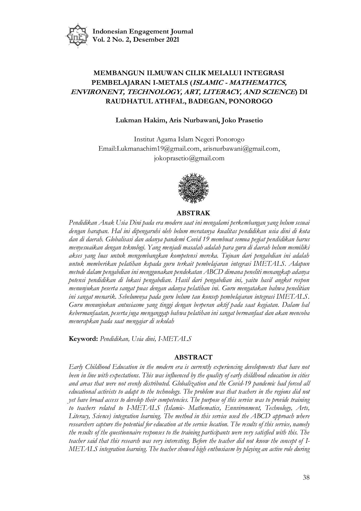 JURIS Membangun Ilmuwan Cilik Melalui Integrasi Pembelajaran I Metals Islamic Mathematics Environment Technology Art Literacy And Science Di Raudhatul Athfal Badegan Ponorogo