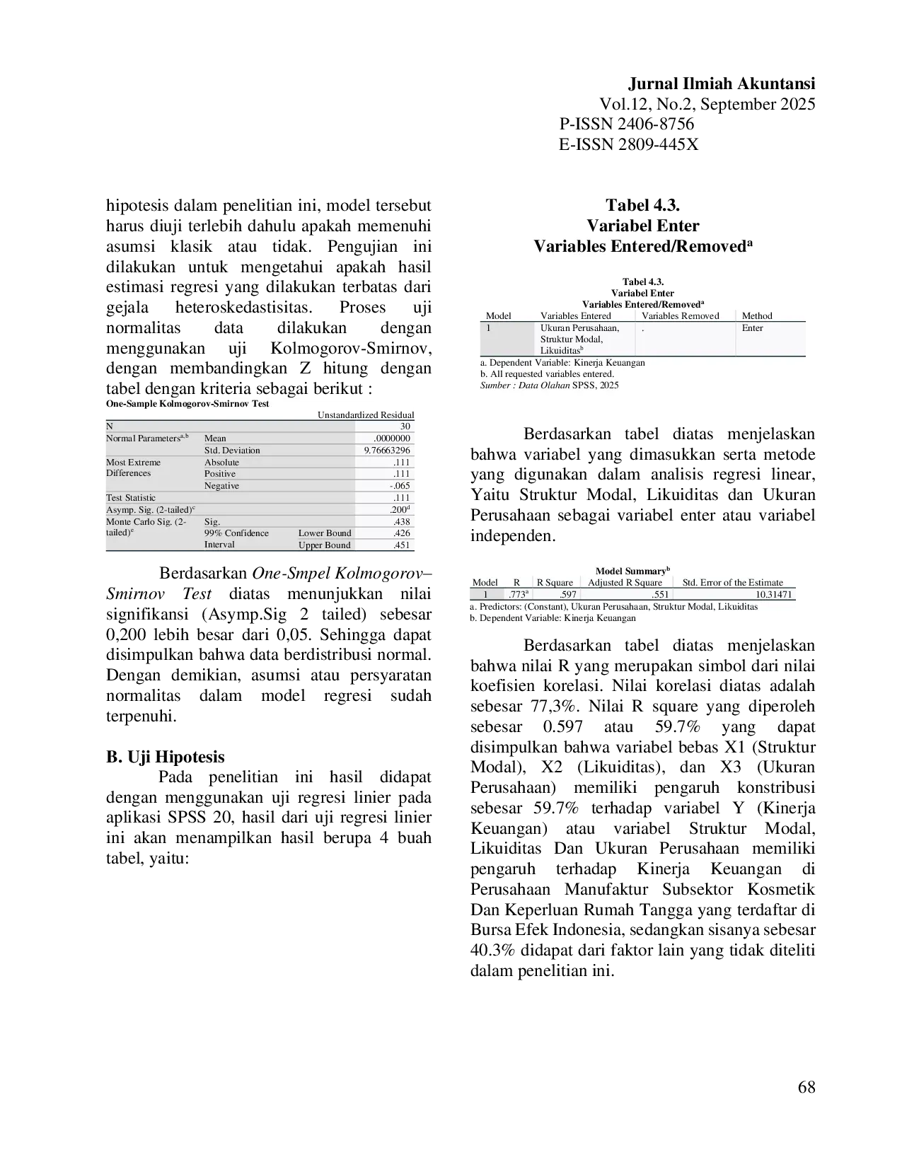 JURIS Pengaruh Struktur Modal Likuiditas Dan Ukuran Perusahaan Terhadap Kinerja Keuangan Pada Perusahaan Kosmetik Dan Keperluan Rumah Tangga Yang Terdaftar Dibursa Efek Indonesia Periode 2020 2024