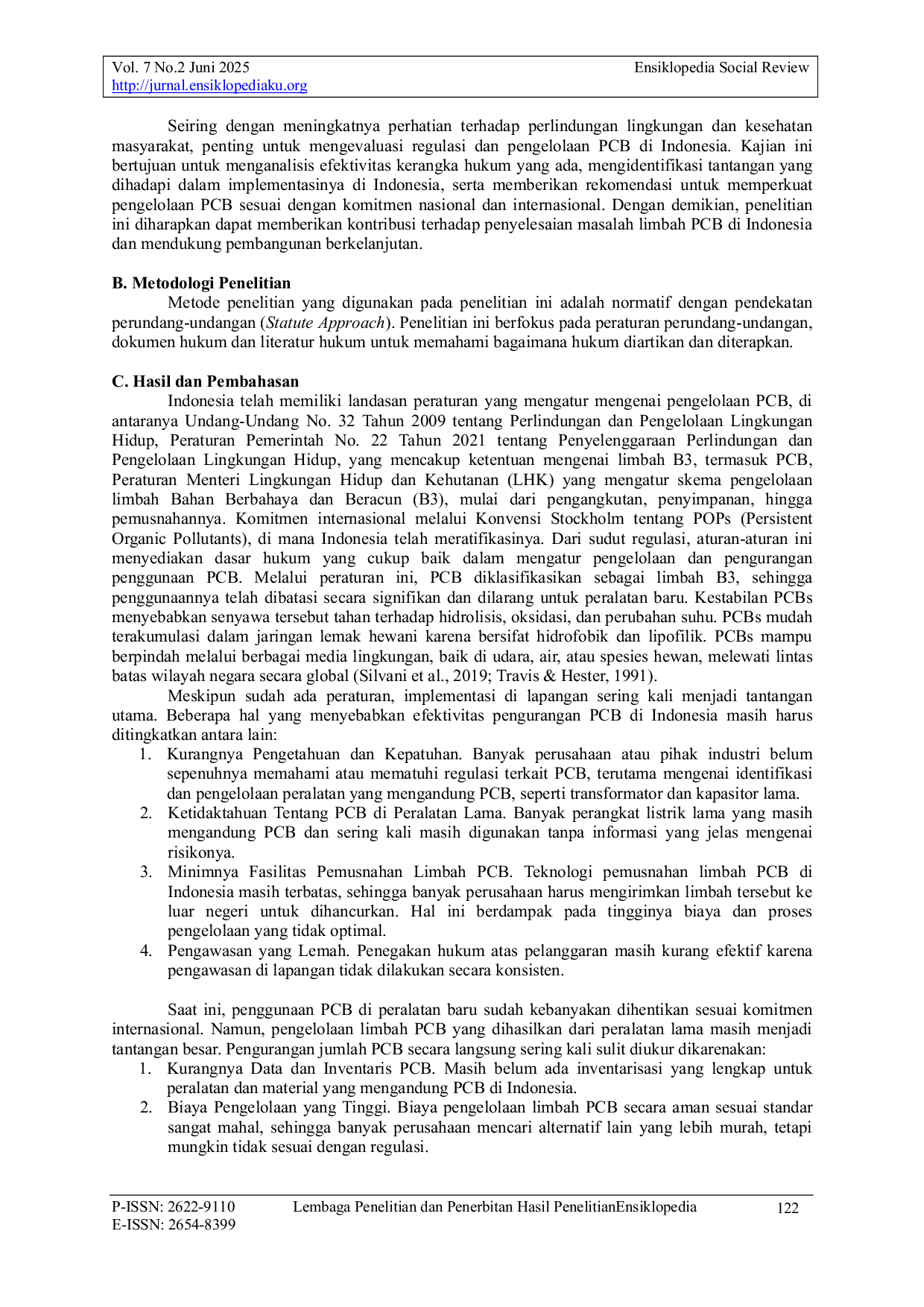 JURIS Regulasi dan Implementasi Pengelolaan PCB Polychlorinated Biphenyls di Indonesia