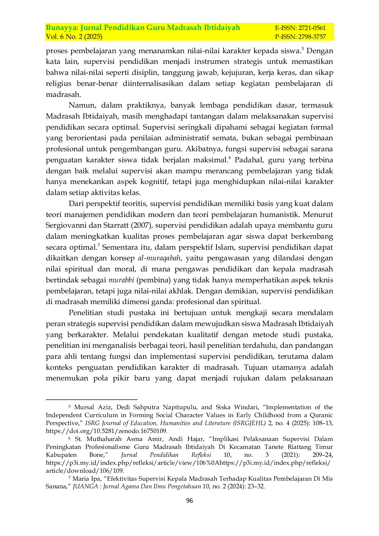 JURIS Peran Strategis Supervisi Pendidikan dalam Mewujudkan Siswa Madrasah Ibtidaiyah yang Berkarakter
