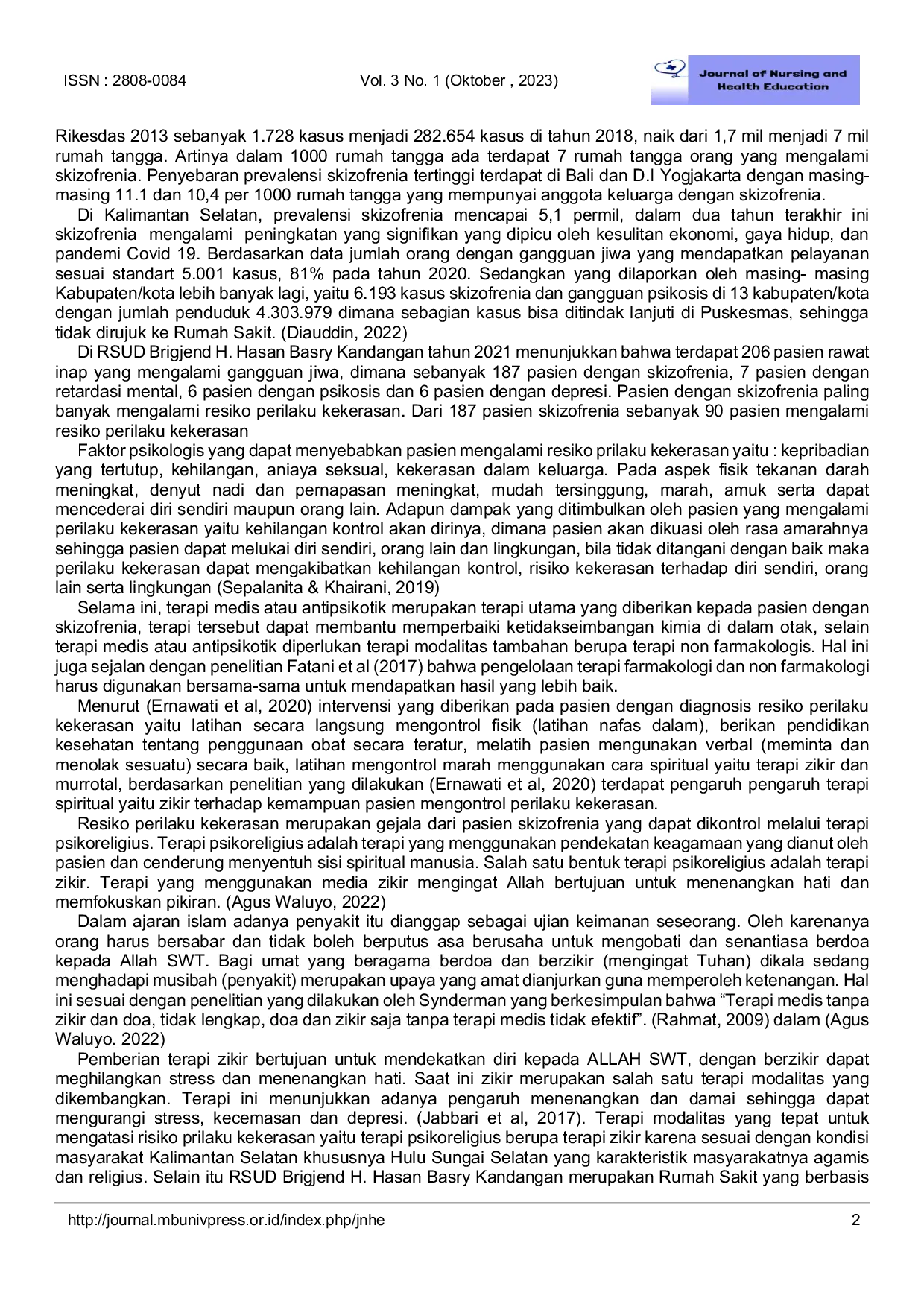 JURIS Analysis of Nursing Care in Patients at Risk of Violent Behavior Application of Zikir Therapy Intervention