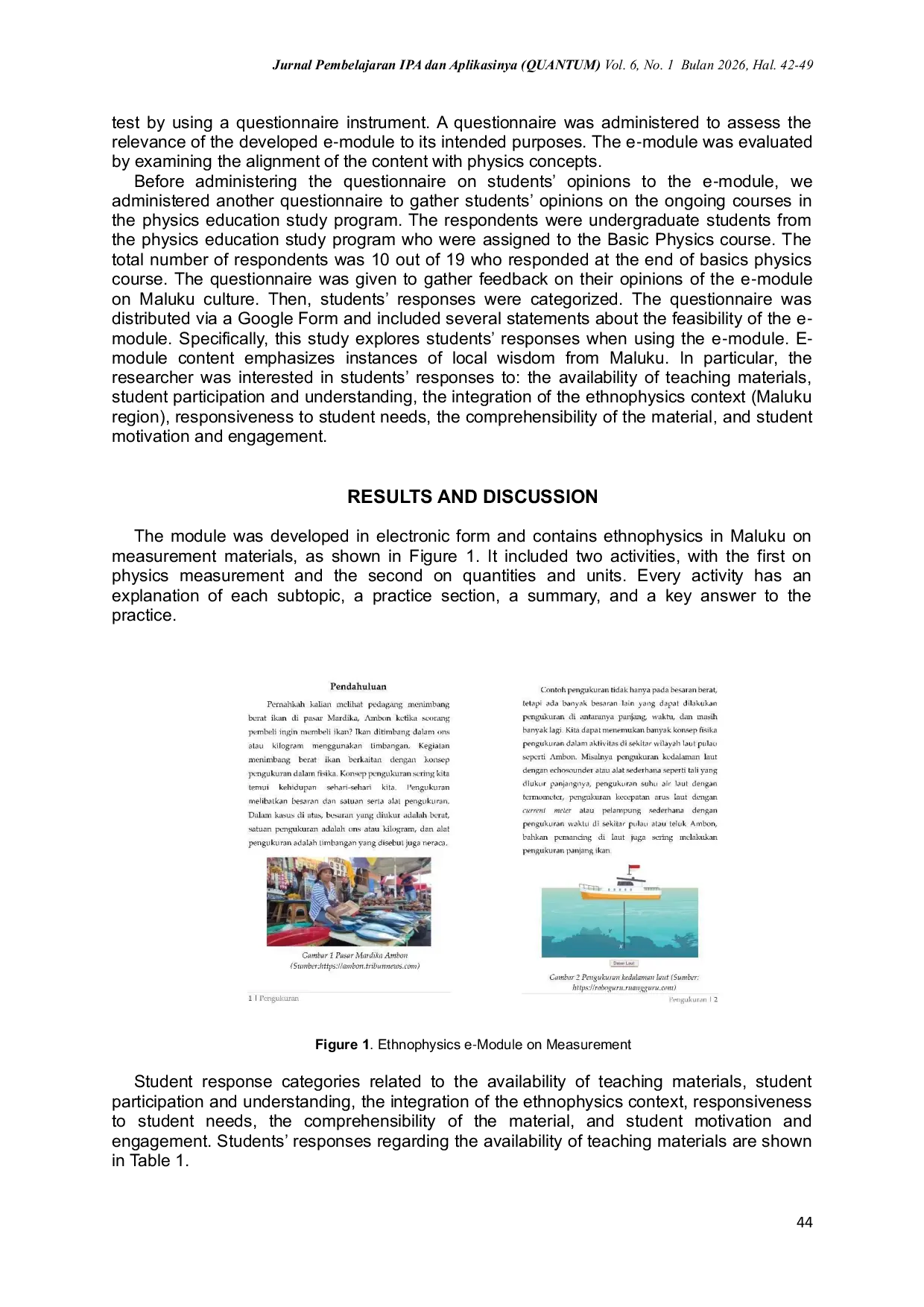 JURIS University Student Responses to the Maluku Culture based Ethnophysics e Module on Measurement Material