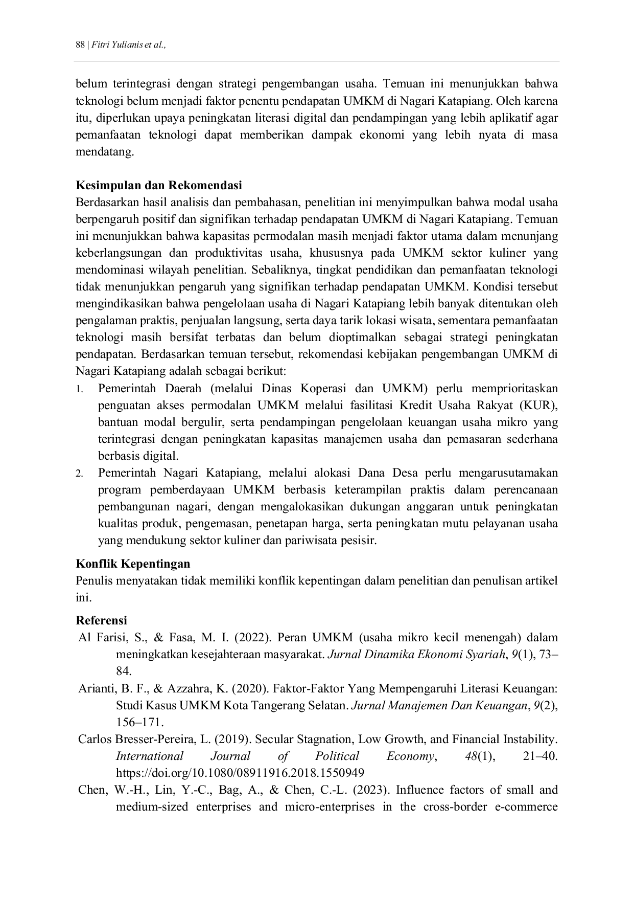 JURIS Pengaruh Tingkat Pendidikan Modal Usaha dan Teknologi Terhadap Pendapatan UMKM Pesisir di Nagari Katapiang