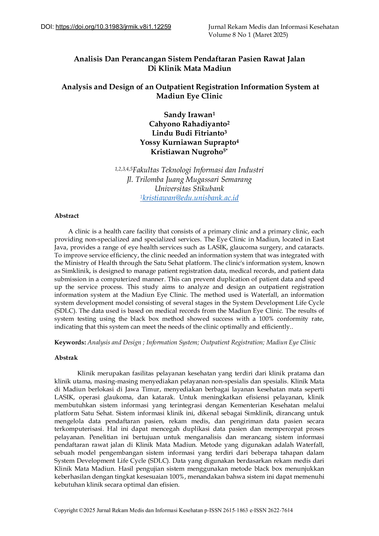 JURIS Analisa Dan Perancangan Sistem Pendaftaran Pasien Rawat Jalan Di Klinik Mata Madiun