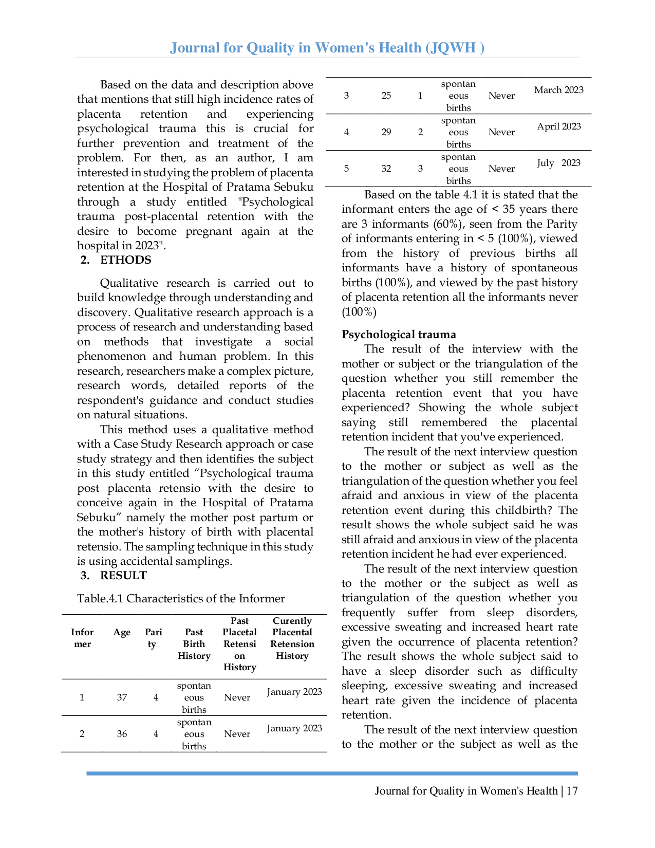 JURIS Psychological Traumatic Post Placenta Retension With The Desire To Get Pregnant