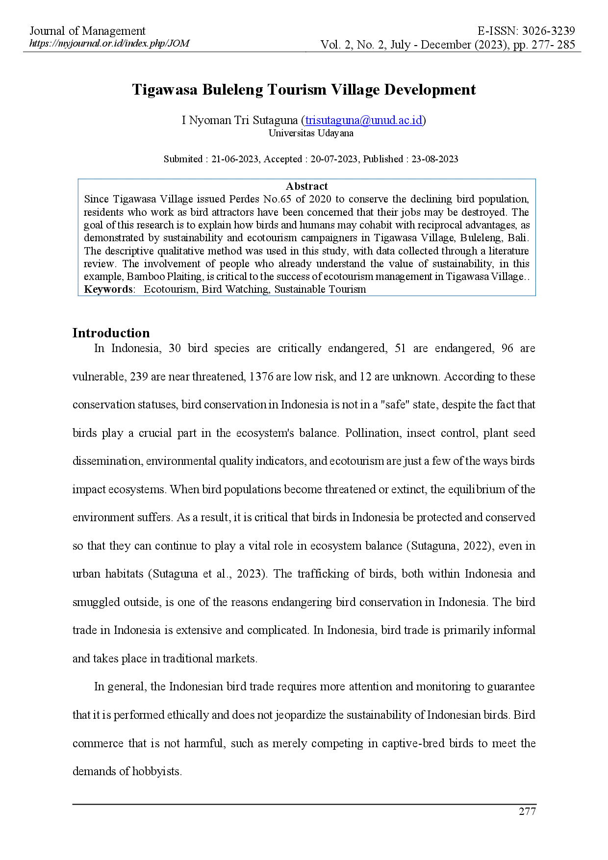 juris Tigawasa Buleleng Tourism Village Development