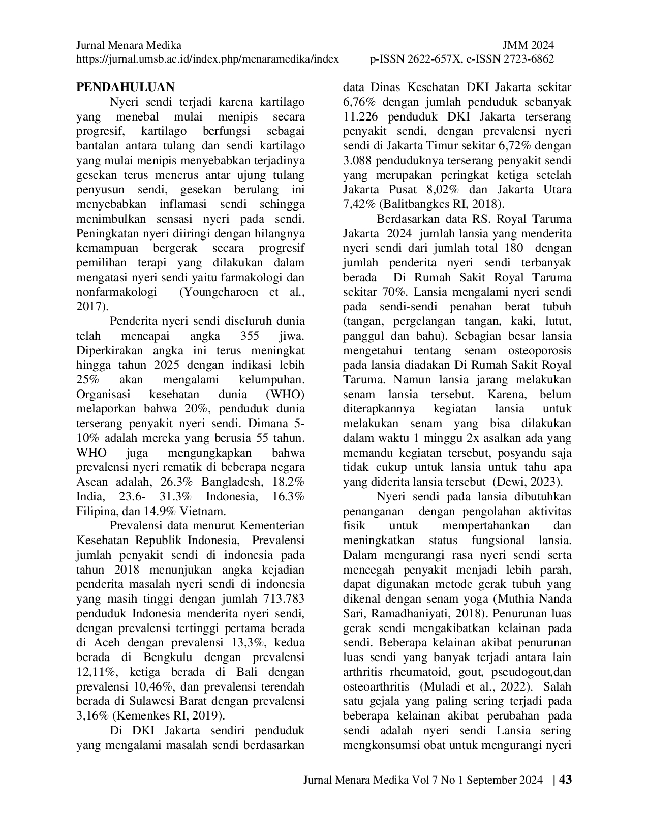 JURIS Pengaruh Senam Osteoporosis Terhadap Penurunan Nyeri Sendi Pada Lansia