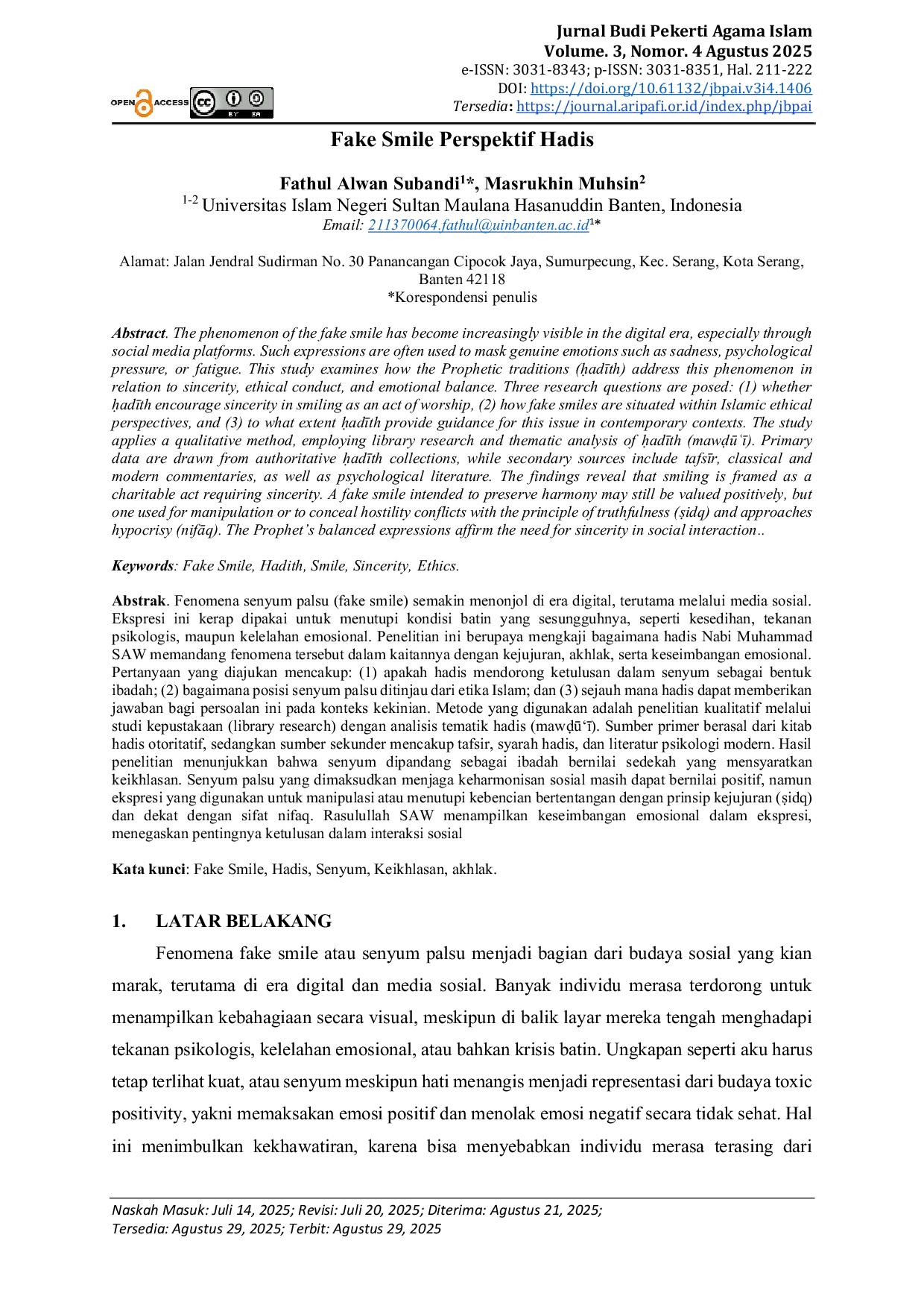 JURIS Fake Smile Perspektif Hadis