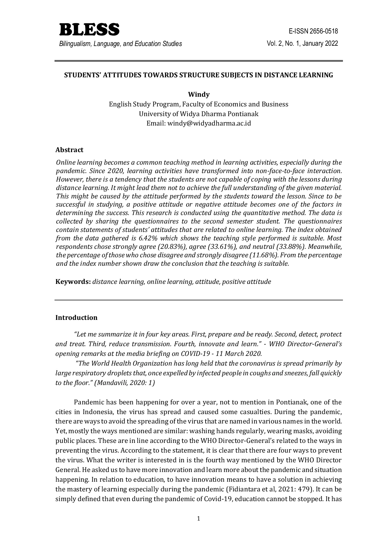 JURIS Students Attitudes Towards Structure Subjects In Distance Learning