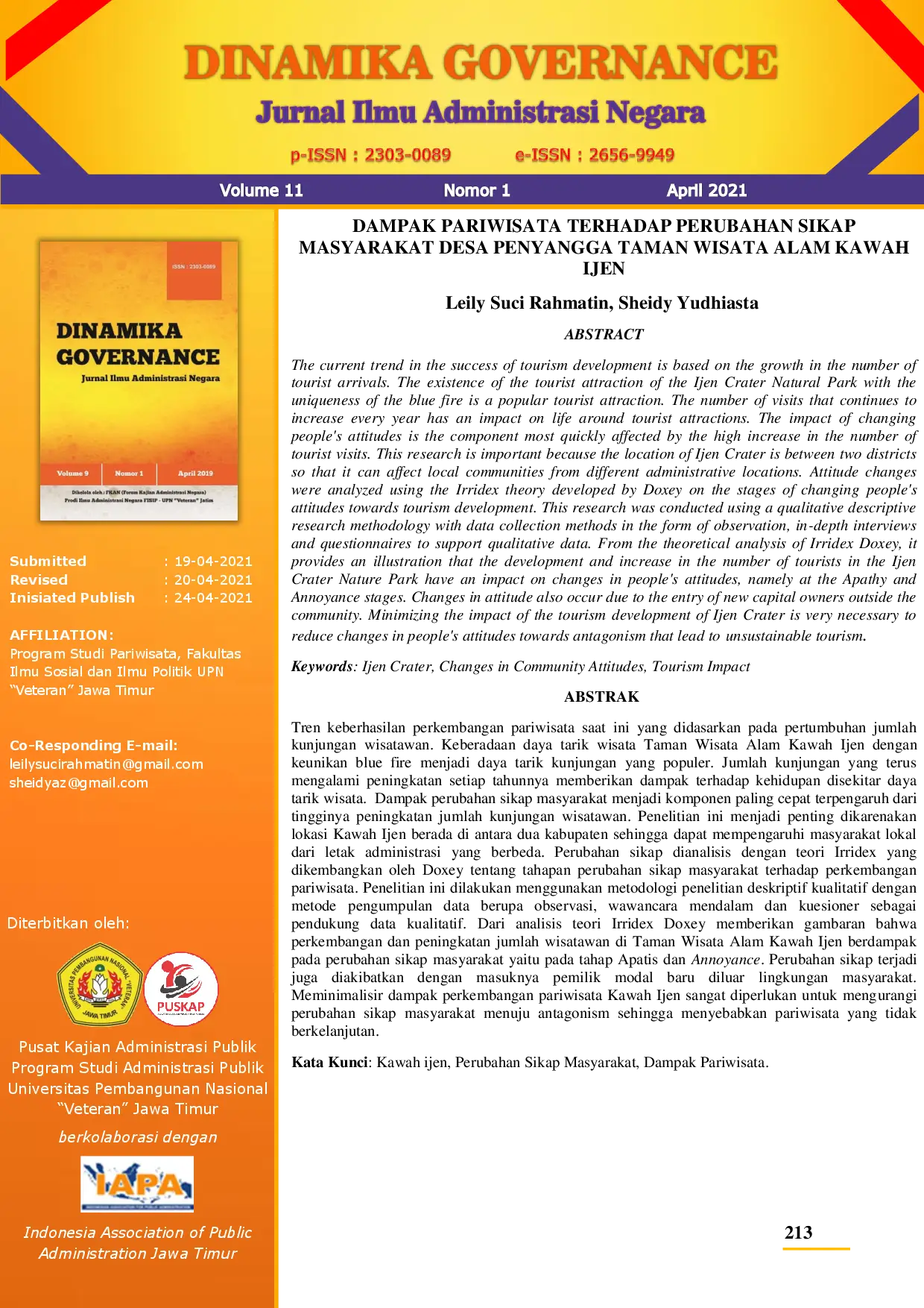 juris Dampak Pariwisata Terhadap Perubahan Sikap Masyarakat Desa Penyangga Taman Wisata Alam Kawah Ijen