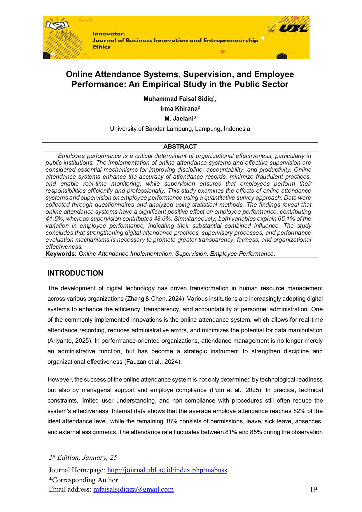 JURIS Online Attendance Systems Supervision and Employee Performance An Empirical Study in the Public Sector