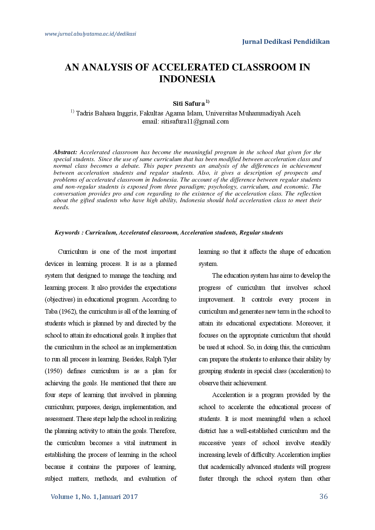 juris An Analysis of Accelerated Classroom in Indonesia