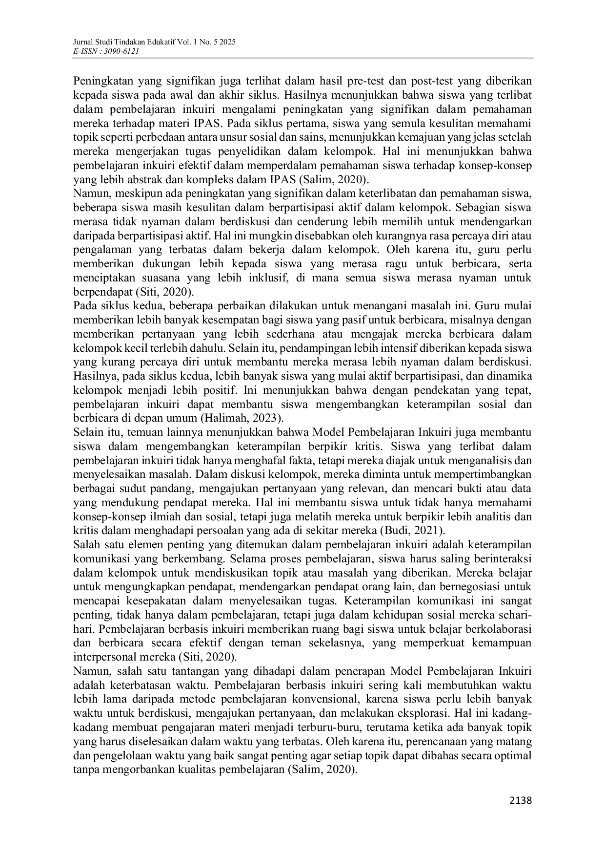 JURIS Enhancing Student Understanding in IPAS through Inquiry Based Learning at MI Darul Istiqamah Kolaka Fostering Critical Thinking and Exploration