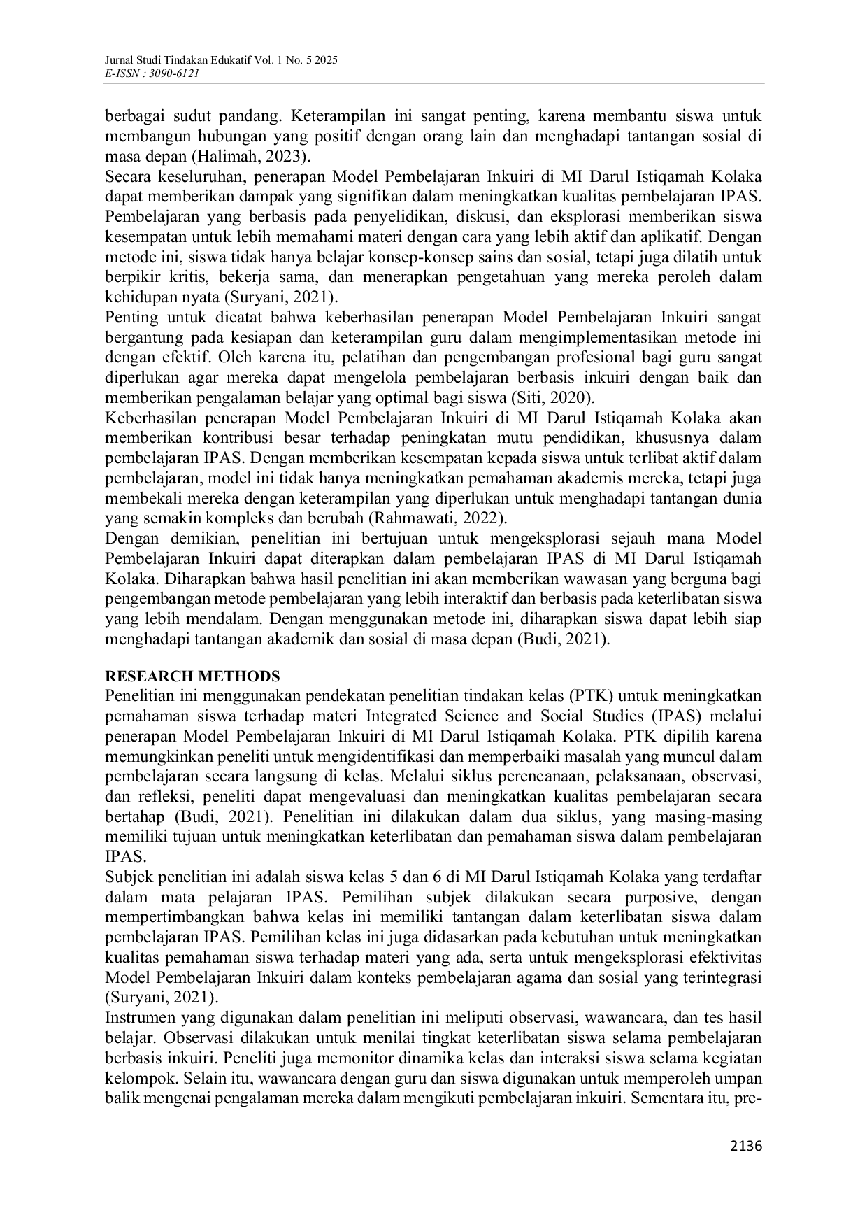 JURIS Enhancing Student Understanding in IPAS through Inquiry Based Learning at MI Darul Istiqamah Kolaka Fostering Critical Thinking and Exploration