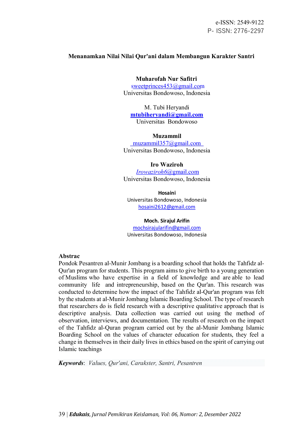JURIS Menanamkan Nilai Nilai Qur ani Dalam Membangun Karakter Santri