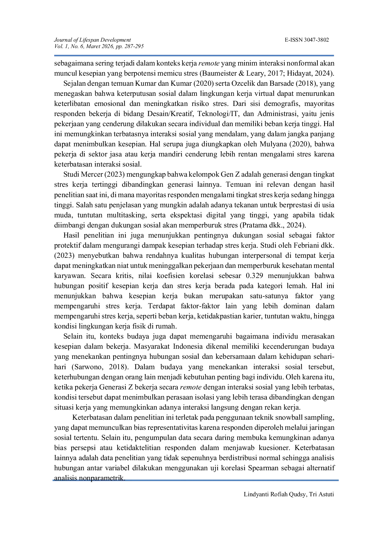 JURIS Pengaruh Kesepian Terhadap Stres Kerja Pada Pekerja Remote Gen Z