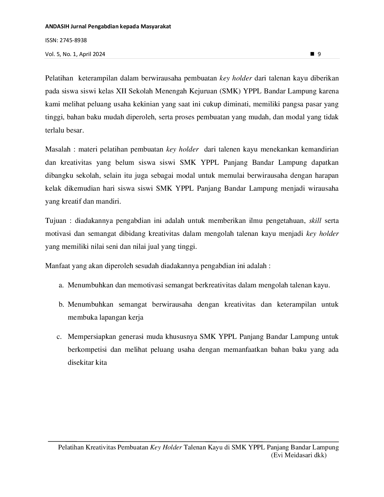 JURIS Pelatihan Kreativitas Pembuatan Key Holder Talenan Kayu di SMK YPPL Panjang Bandar Lampung
