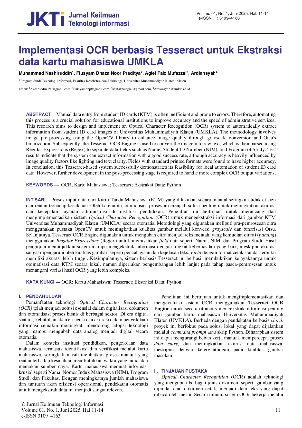 juris Implementasi OCR berbasis Tesseract untuk Ekstraksi data kartu mahasiswa UMKLA