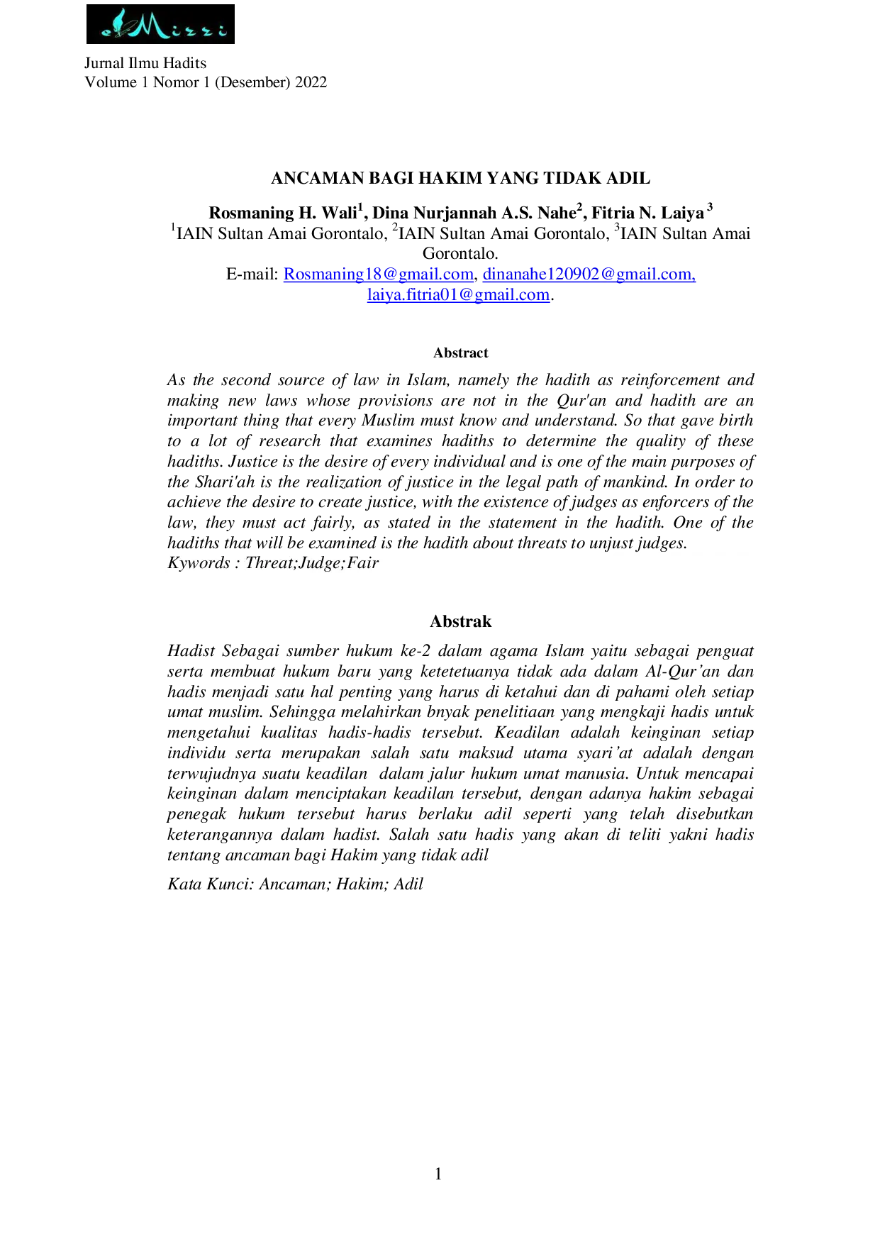 JURIS Ancaman Bagi Hakim Yang Tidak Adil Hadis Ancaman Bagi Hakim Yang Tidak Adil