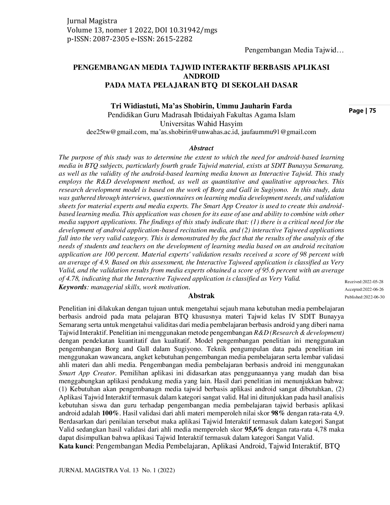 JURIS Pengembangan Media Tajwid Interaktif Berbasis Aplikasi Android Pada Mata Pelajaran BTQ Di Sekolah Dasar