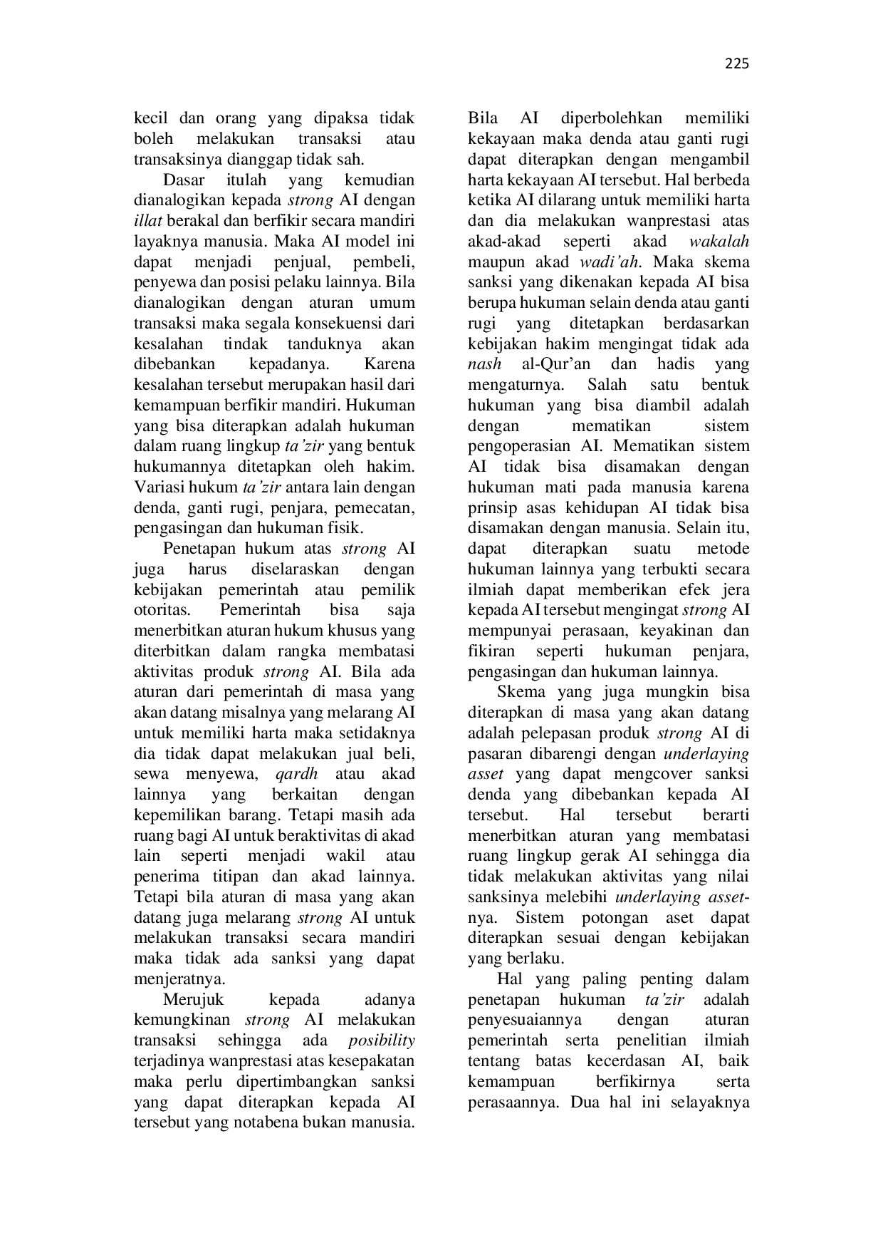 JURIS Analisis Fikih Aktual dan Hipotesis Atas Eksposisi Eksistensi Artificial Intelligence dalam Transaksi