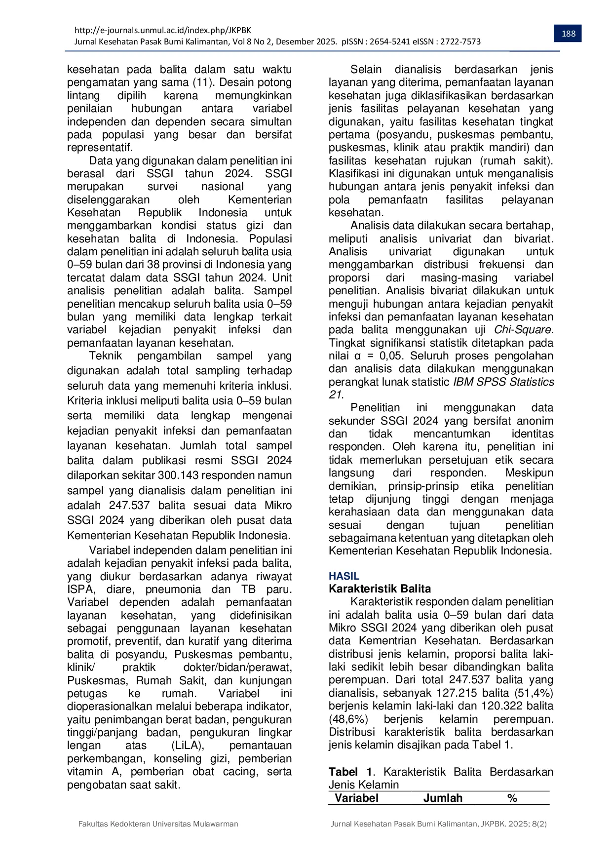 JURIS Infectious Disease and Health Care Utilization Among Under Five Children in Indonesia Evidence from the 2024 Indonesia Nutritional Status Survey