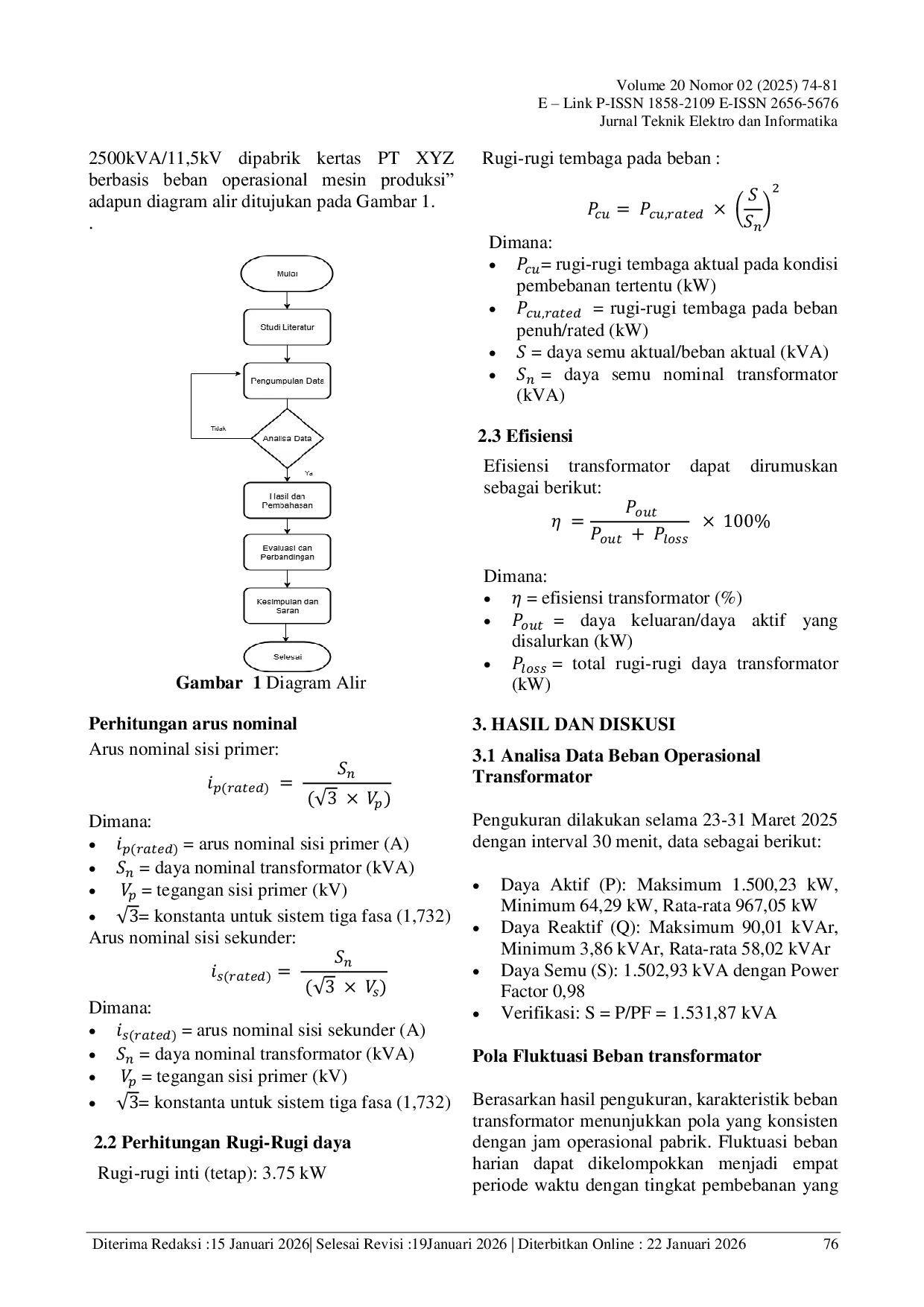 JURIS Analisis Efisiensi Transformator Distribusi 2500 KVA 11 5 KV Pada Pabrik Kertas PT XYZ Berbasis Beban Operasional Mesin Produksi