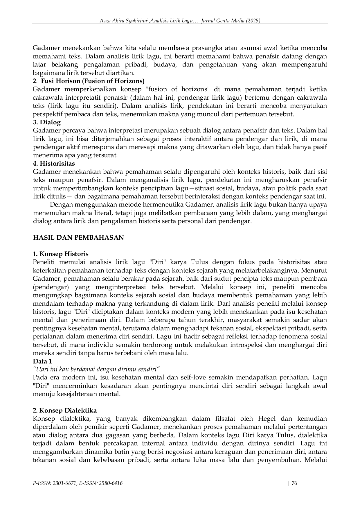 JURIS Analisis Lirik Lagu Diri Karya Tulus Menurut Teori Hermeneutika Gadamer