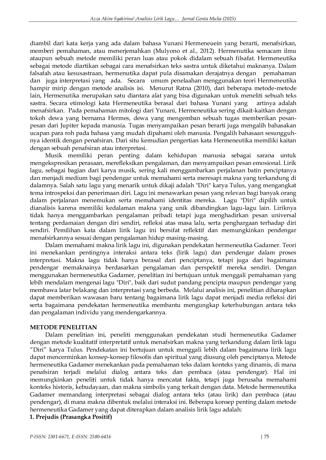 JURIS Analisis Lirik Lagu Diri Karya Tulus Menurut Teori Hermeneutika Gadamer