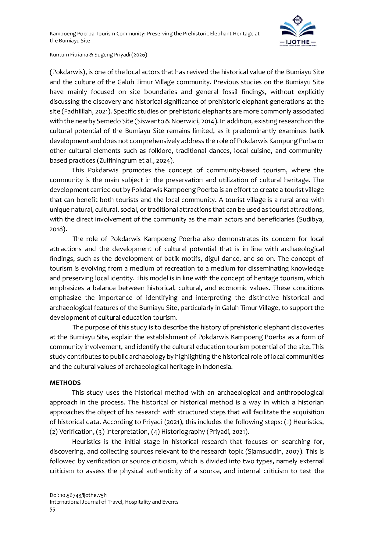 JURIS Kampoeng Poerba Tourism Community Preserving the Prehistoric Elephant Heritage at the Bumiayu Site