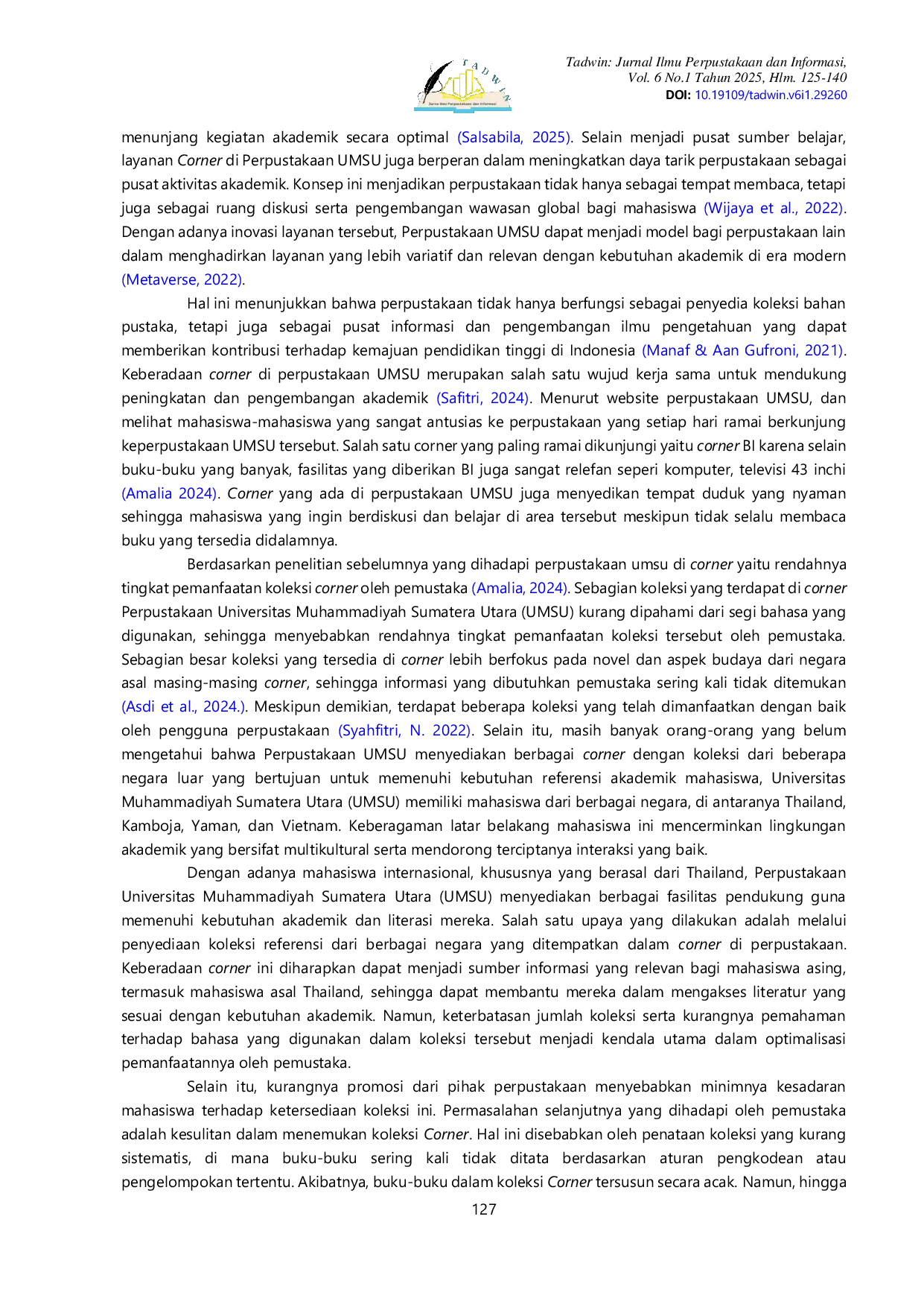 JURIS Pemanfaatan Koleksi Corner di Perpustakaan Universitas Muhammadiah Sumatera Utara