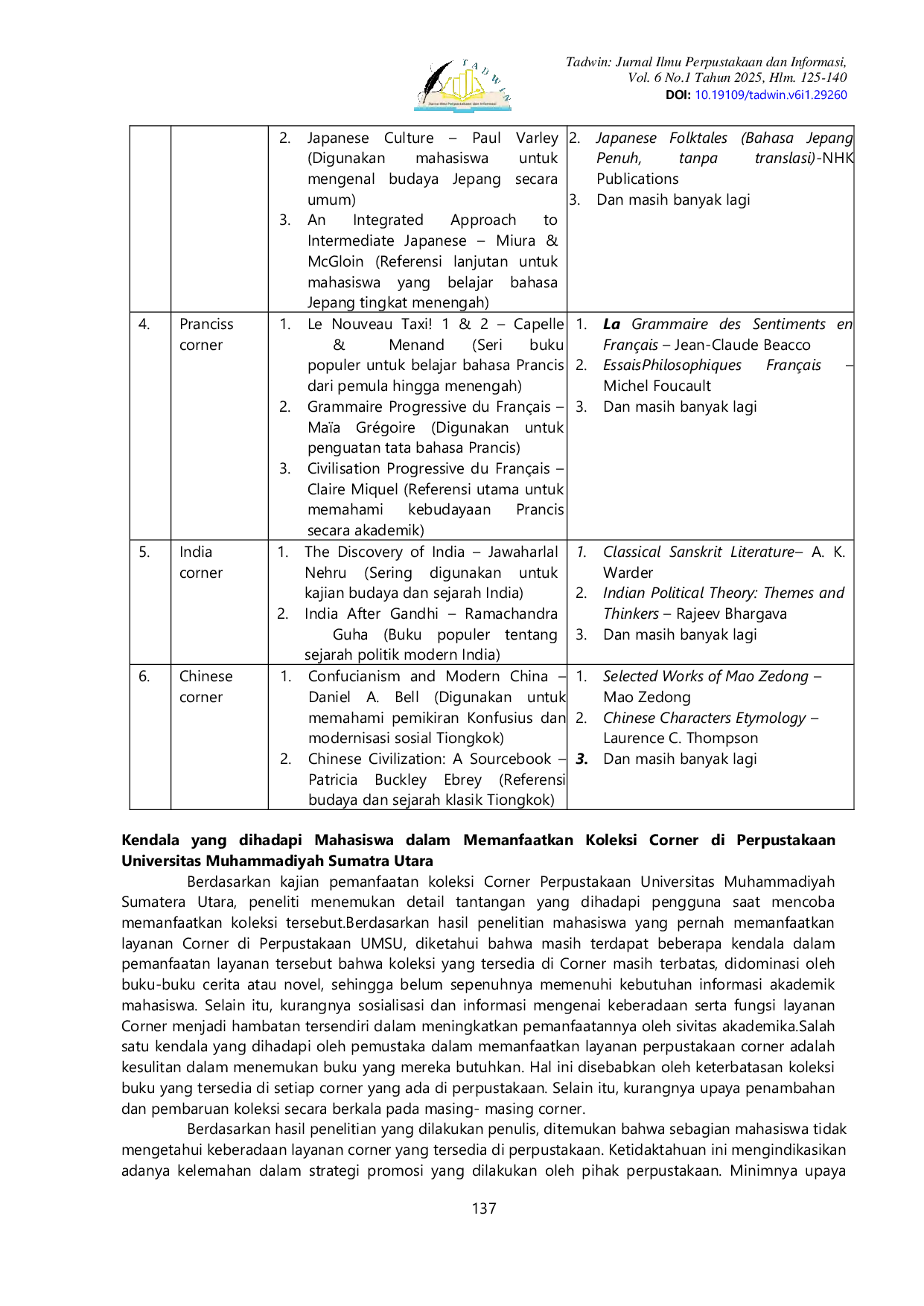 JURIS Pemanfaatan Koleksi Corner di Perpustakaan Universitas Muhammadiah Sumatera Utara