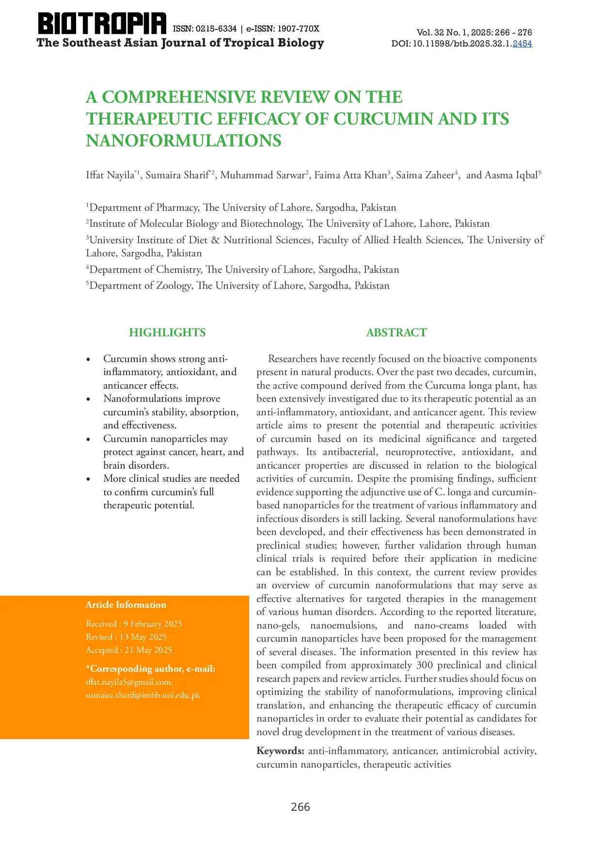 JURIS A COMPREHENSIVE REVIEW ON THE THERAPEUTIC EFFICACY OF CURCUMIN AND ITS NANOFORMULATIONS Bioactive role of curcumin in diseases prevention