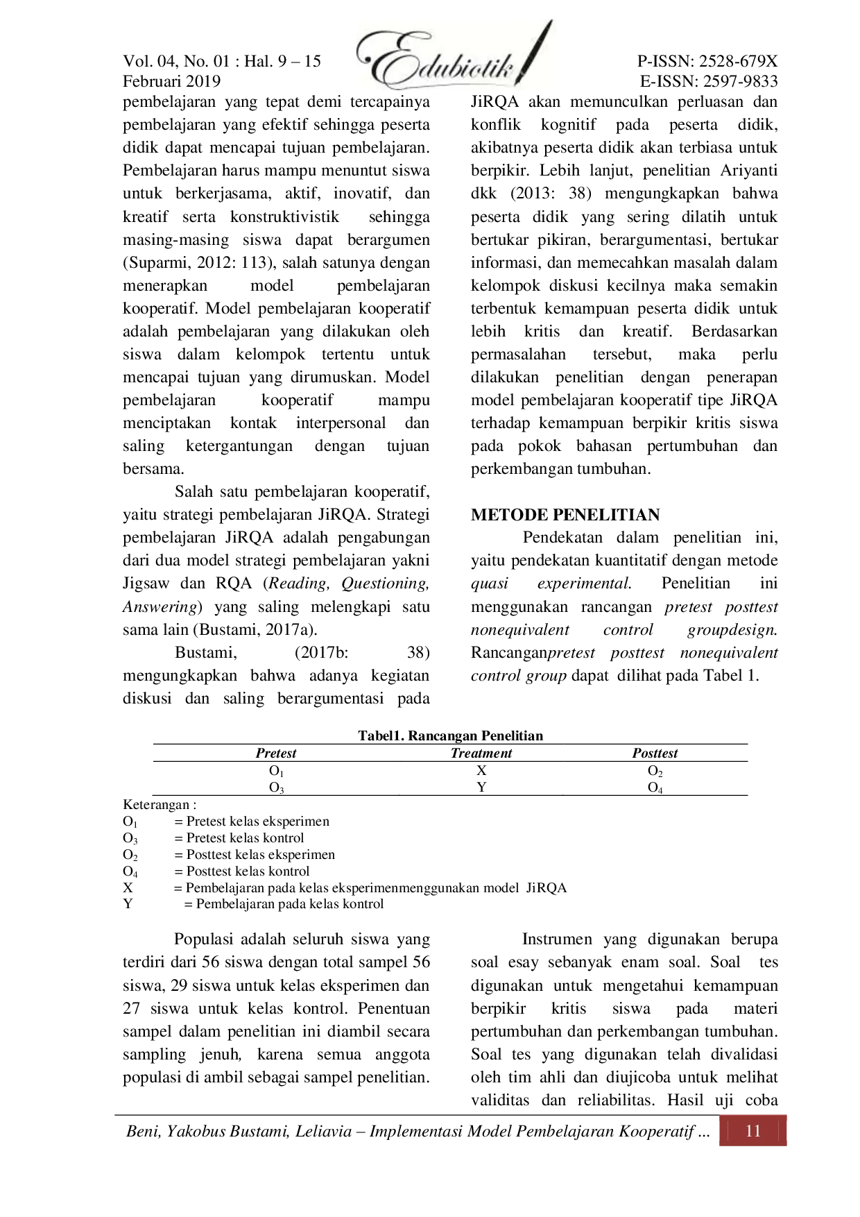 JURIS Implementasi Model Pembelajaran Kooperatif Tipe Jirqa terhadap Kemampuan Berpikir Kritis Siswa pada Materi Pertumbuhan dan Perkembangan Tumbuhan