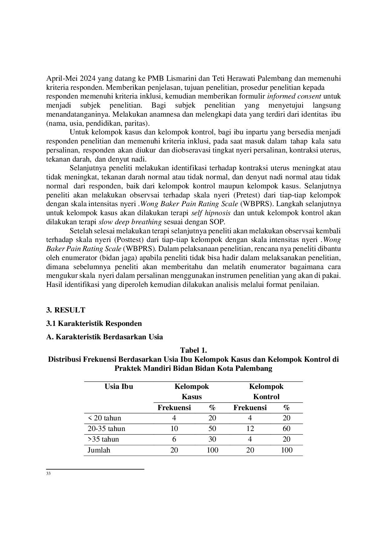 JURIS The Effectiveness of Self Hypnosis and Slow deep Breathing on Labor Pain in Midwife Independent Practice