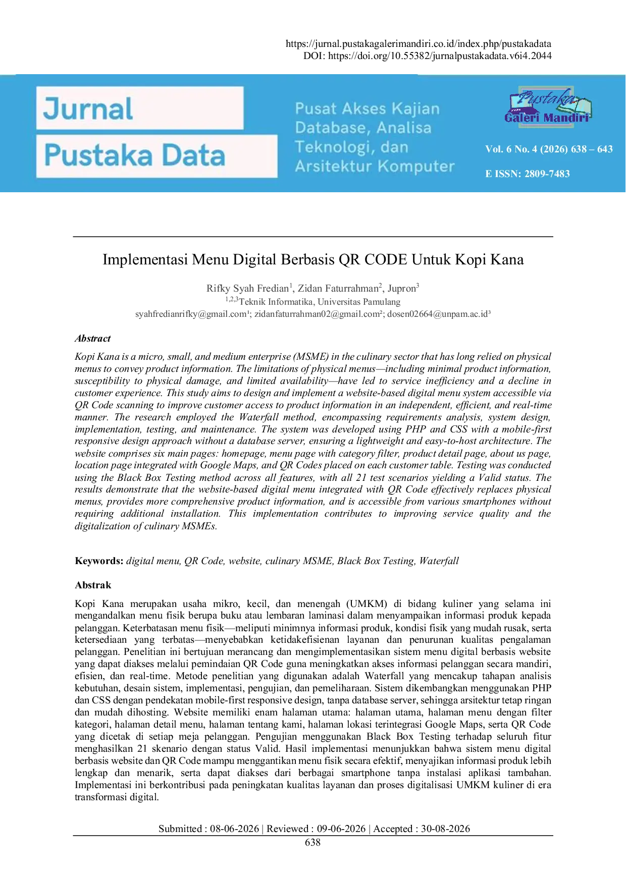 JURIS Implementasi Menu Digital Berbasis QR CODE Untuk Kopi Kana